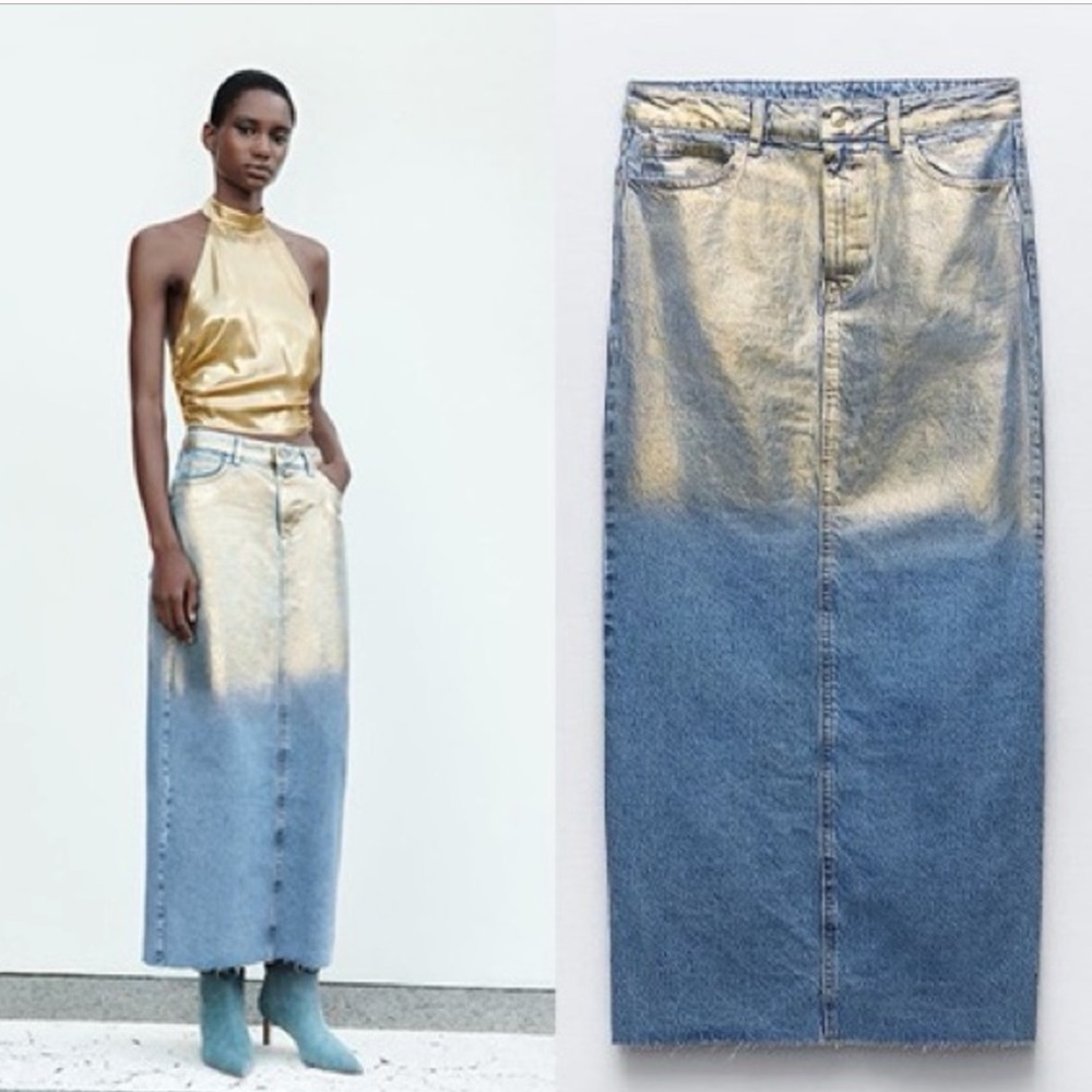 Zara Gold Denim Skirt